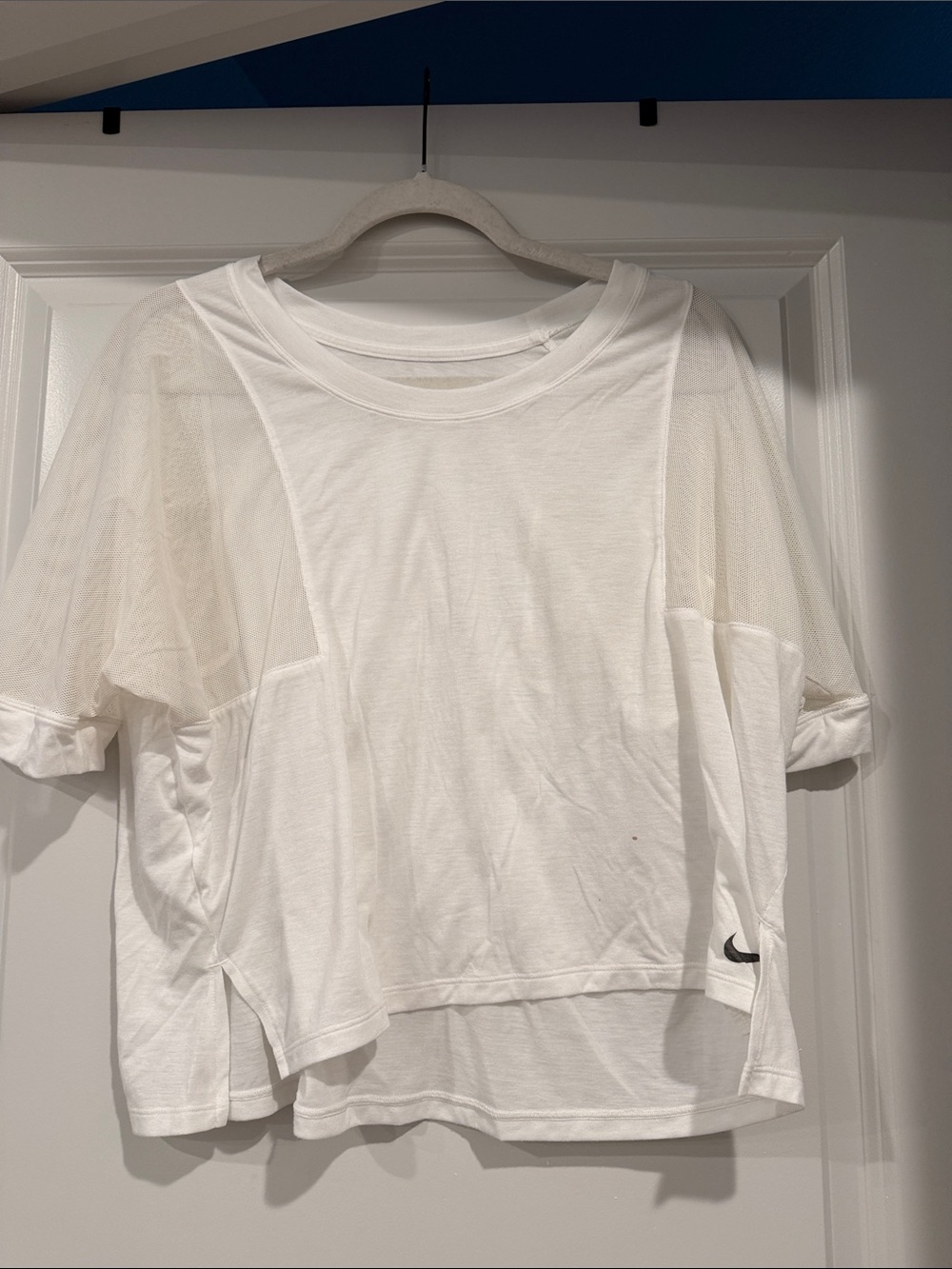 Nike White Short Sleeve Mesh Panel Athletic Top